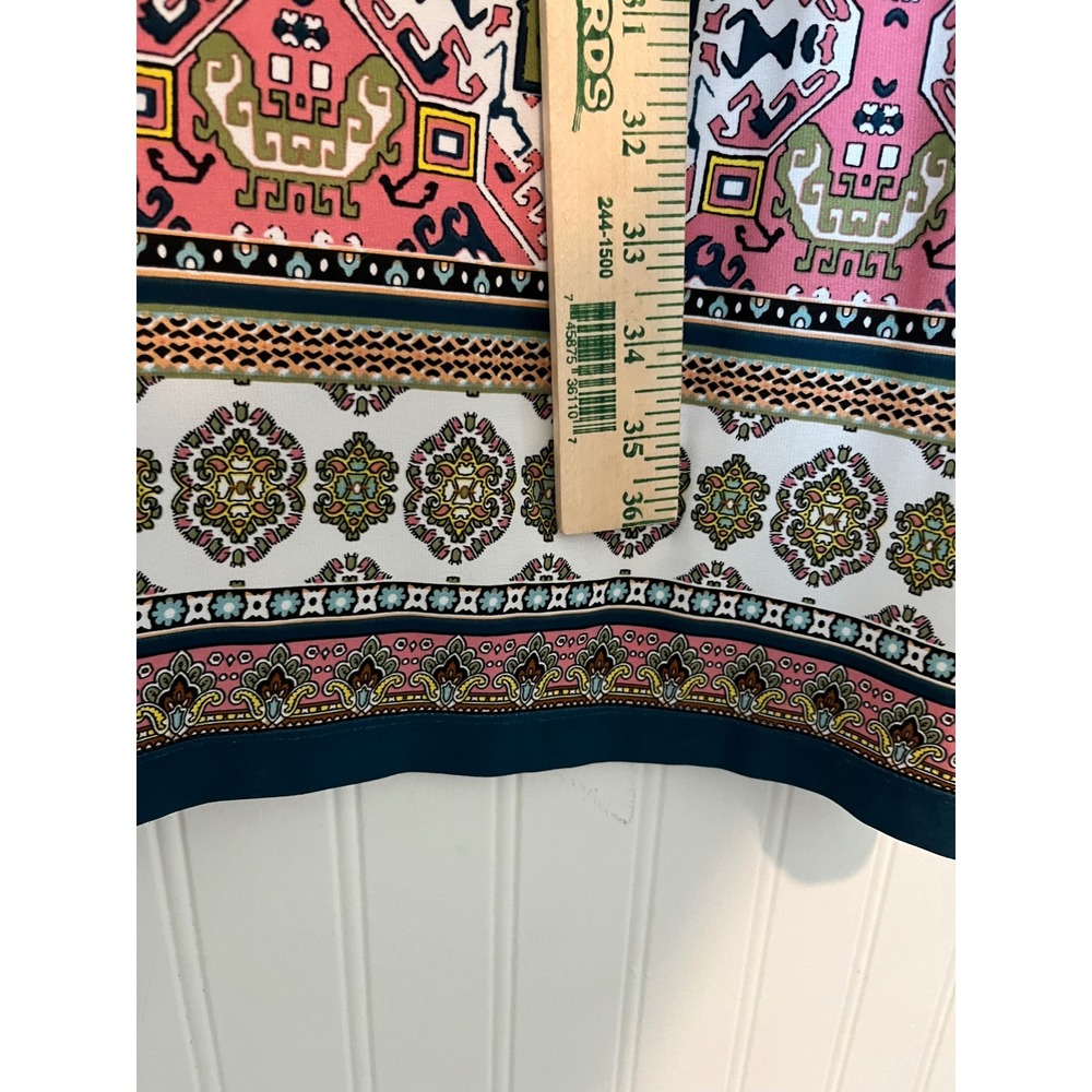 Coco Bianco Womens Pink Green Geometric Tile Print Maxi Skirt Side Slit Small - Picture 2 of 7
